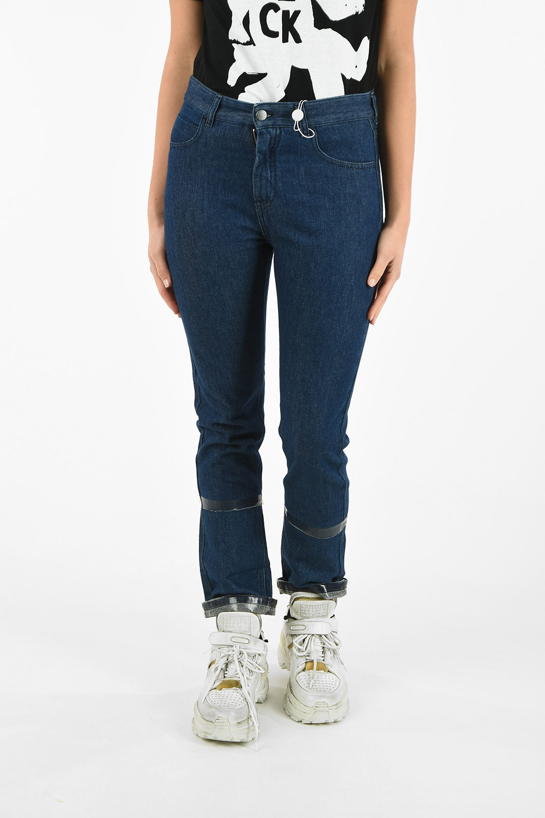 tapered fit mid rise jeans